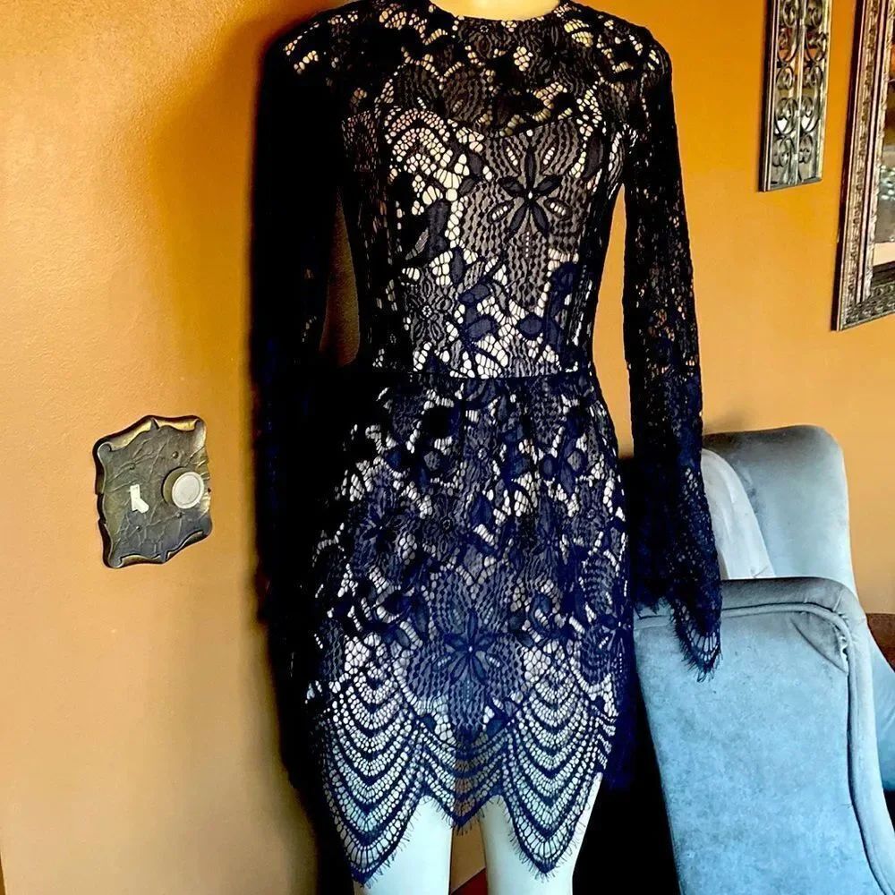 SexyโSoft Designer Lace Fancy Black Party DressโXS